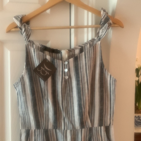 NWT Gaya Romper Stripes Linen Pockets Small - Picture 2 of 7